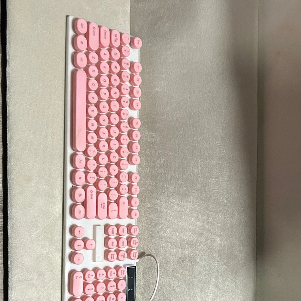 Pink and White Wired Keyboard